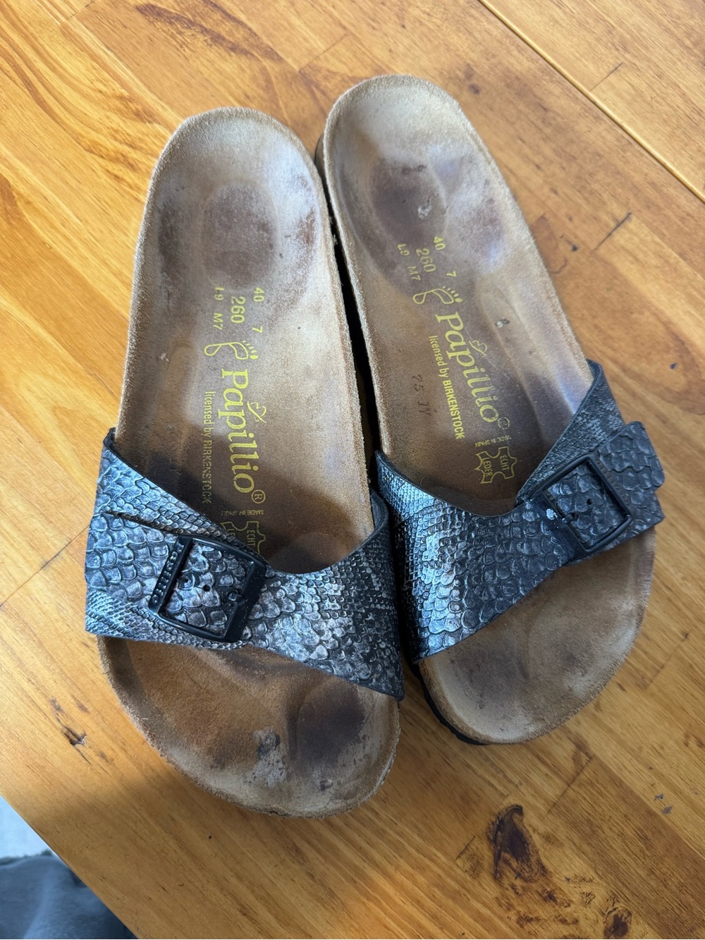 Birkenstock Papillio Madrid Black Leather Reptile Slide Sandals Size 40